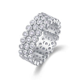 Glojewels Row Setting Eternity White Mooissanite Round Cut Silver Band Ring