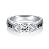 Glojewels Vintage 1ct White&Black Moissanite Marquise Cut Silver Ring