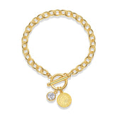 Glojewels Gold Round Tag 1ct White Moissanite Round Cut Silver Chain Bracelet