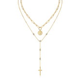 Glojewels Gold With Cross Pendant White Moissanite Round Cut Silver Layered Necklace
