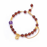Glojewels Gold Natural Garnet & Amethyst Silver Lobster Clasp Beaded Bracelet