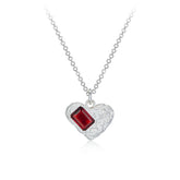 Glojewels Heart Tinfoil Texture Natural Garnet Emerald Cut Silver Pendant Necklace
