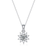 Glojewels Flower White Round Cut 1ct Moissanite Pendant Necklace