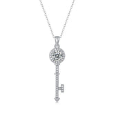 Glojewels Heart White Round Cut 1ct Moissanite Key Pendant Necklace