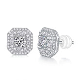 Glojewels Double Halo White Round Cut 0.5ct Moissanite Stud Earring