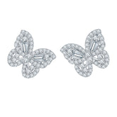 Glojewels Art Deco Butterfly White Moissanite Round Cut Silver Stud Earring
