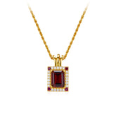Glojewels Gold Treasure Box Shape Natural Garnet Emerald Cut Silver Pendant Necklace