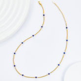 Glojewels Gold Simple Natural Lapis Lazuli Silver Beaded Necklace