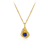 Glojewels Gold Art Deco Natural Lapis Lazuli Round Cut Silver Pendant Necklace