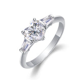 Glojewels Three Stone White Sapphire 1ct Moissanite Heart Cut Silver Ring