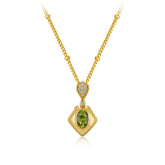 Glojewels Gold Tulip Shaped Natural Peridot Oval Cut Silver Pendant Necklace
