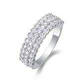 Glojewels Half-eternity 3-rows White Sapphire Moissanite Round Cut Silver Band Ring