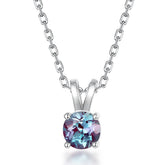 Glojewels Classical Simple Alexandrite Round Cut Silver Pendant Necklace
