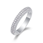 Glojewels Traditional Pave Setting White Sapphire Moissanite Round Cut Silver Band Ring