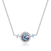 Glojewels Halo Opal Alexandrite Round Cut Silver Pendant Necklace