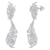Glojewels Peacock Feather White Moissanite Round Cut Silver Drop Earring