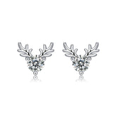 Glojewels Christmas Elk Antler 0.3ct White Moissanite Round Cut Silver Stud Earring