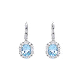 Glojewels Vintage-Inspired Halo Blue Natural Topaz Oval Cut Silver Drop Earring