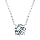 Glojewels Classical Four-Claw 1ct White Moissanite Round Cut Silver Pendant Necklace