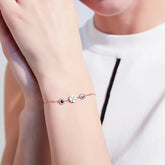 Glojewels Rose Gold Four-leaf Clover Heart Design White Sapphire Round Cut Silver Bracelet