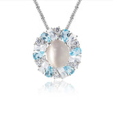 Glojewels Exquisite Floral Design Natural Moonstone Oval Cut Silver Pendant Necklace