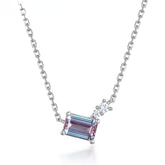 Glojewels Classical Simple Alexandrite Emerald Cut Silver Pendant Necklace