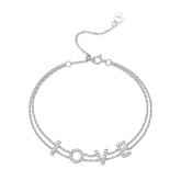 Glojewels LOVE Letter White Moissanite Round Cut Silver Chain Bracelet