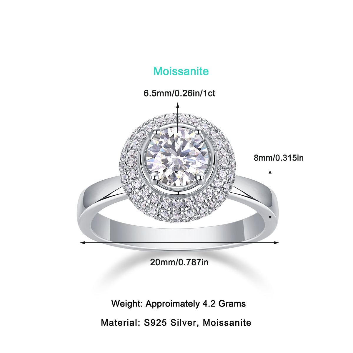 Glojewels Double Halo Unusual White Sapphire 1ct Moissanite Round Cut Silver Ring