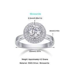 Glojewels Double Halo Unusual White Sapphire 1ct Moissanite Round Cut Silver Ring