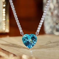 Glojewels Accents Solitaire Blue Natural Topaz Heart Cut Silver Pendant Necklace