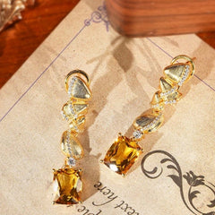 Glojewels Gold Stylish Curved Yellow Natural Citrine Oval Cut Dangle Earring