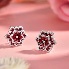 Glojewels Stunning Floral Cluster Natural Garnet Pear Cut Silver Stud Earring