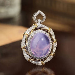Glojewels Two Tone Elegant Pink Natural Amethyst Oval Cut Pendant Necklace