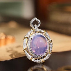 Glojewels Two Tone Elegant Pink Natural Amethyst Oval Cut Pendant Necklace