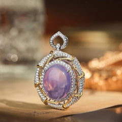 Glojewels Two Tone Elegant Pink Natural Amethyst Oval Cut Pendant Necklace