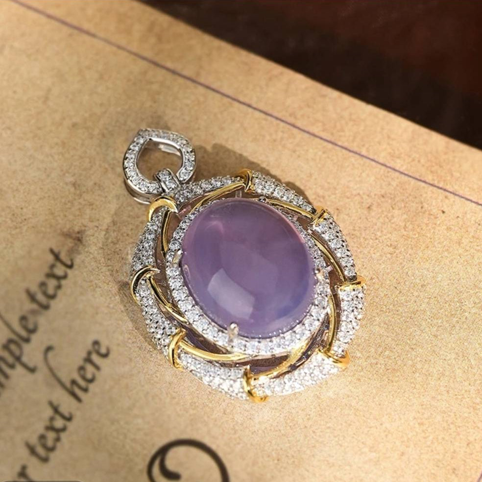 Glojewels Two Tone Elegant Pink Natural Amethyst Oval Cut Pendant Necklace