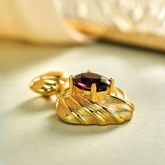 Glojewels Gold Vintage Braided Natural Garnet Oval Cut Silver Pendant Necklace