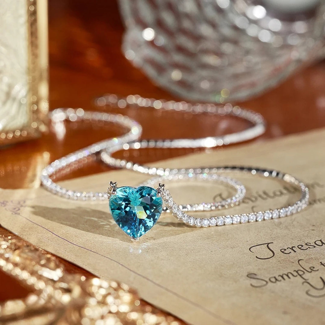 Glojewels Accents Solitaire Blue Natural Topaz Heart Cut Silver Pendant Necklace
