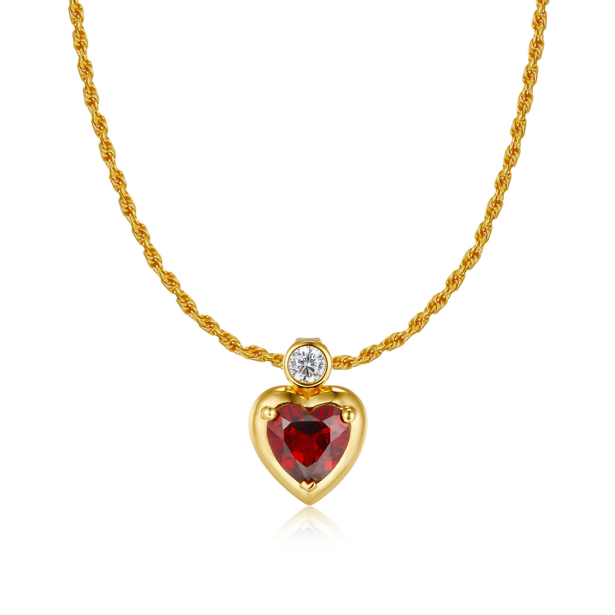Glojewels Gold Vintage Eternal Flame Natural Garnet Heart Cut Silver Pendant Necklace