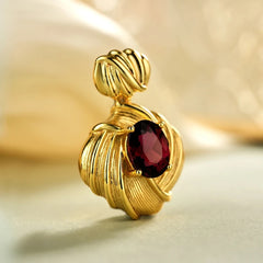 Glojewels Gold Vintage Braided Natural Garnet Oval Cut Silver Pendant Necklace