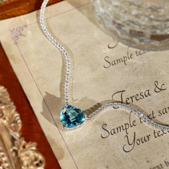 Glojewels Accents Solitaire Blue Natural Topaz Heart Cut Silver Pendant Necklace