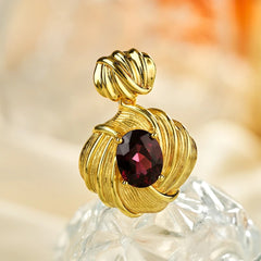 Glojewels Gold Vintage Braided Natural Garnet Oval Cut Silver Pendant Necklace