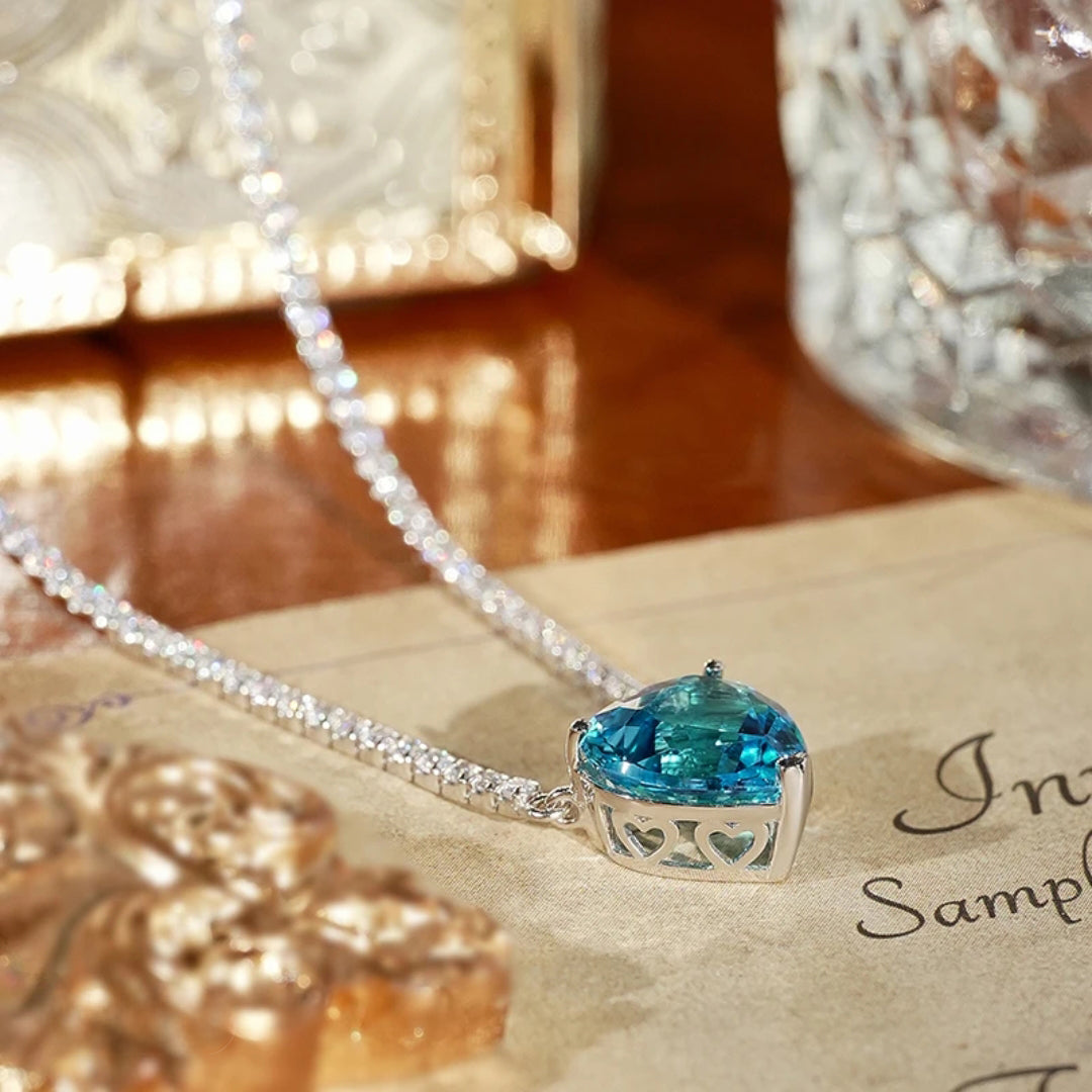 Glojewels Accents Solitaire Blue Natural Topaz Heart Cut Silver Pendant Necklace