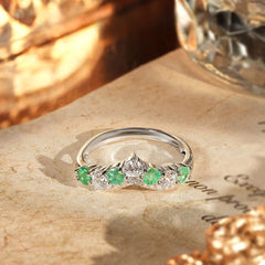 Glojewels Stunning Trio Green Natural Emerald Round Cut Silver Band Ring
