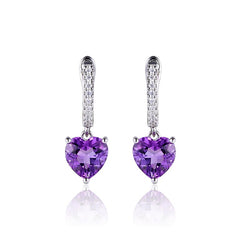 Glojewels Timeless Elegance Purple Natural Amethyst Heart Cut Silver Hoop&Drop Earring