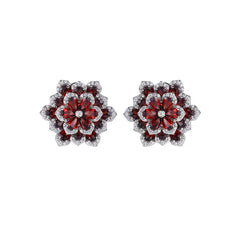 Glojewels Stunning Floral Cluster Natural Garnet Pear Cut Silver Stud Earring
