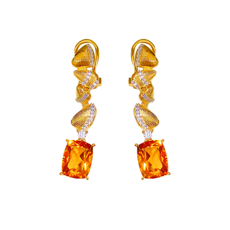 Glojewels Gold Stylish Curved Yellow Natural Citrine Oval Cut Dangle Earring