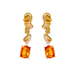 Glojewels Gold Stylish Curved Yellow Natural Citrine Oval Cut Dangle Earring