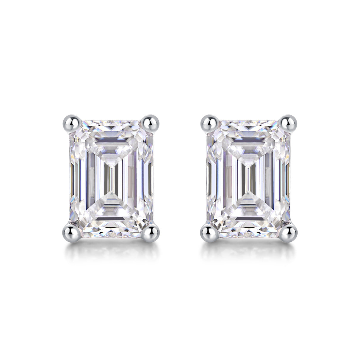 Glojewels Designer Emerald Cut White Sapphire 1ct Moissanite Silver Stud Earrings