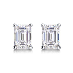 Glojewels Designer Emerald Cut White Sapphire 1ct Moissanite Silver Stud Earrings
